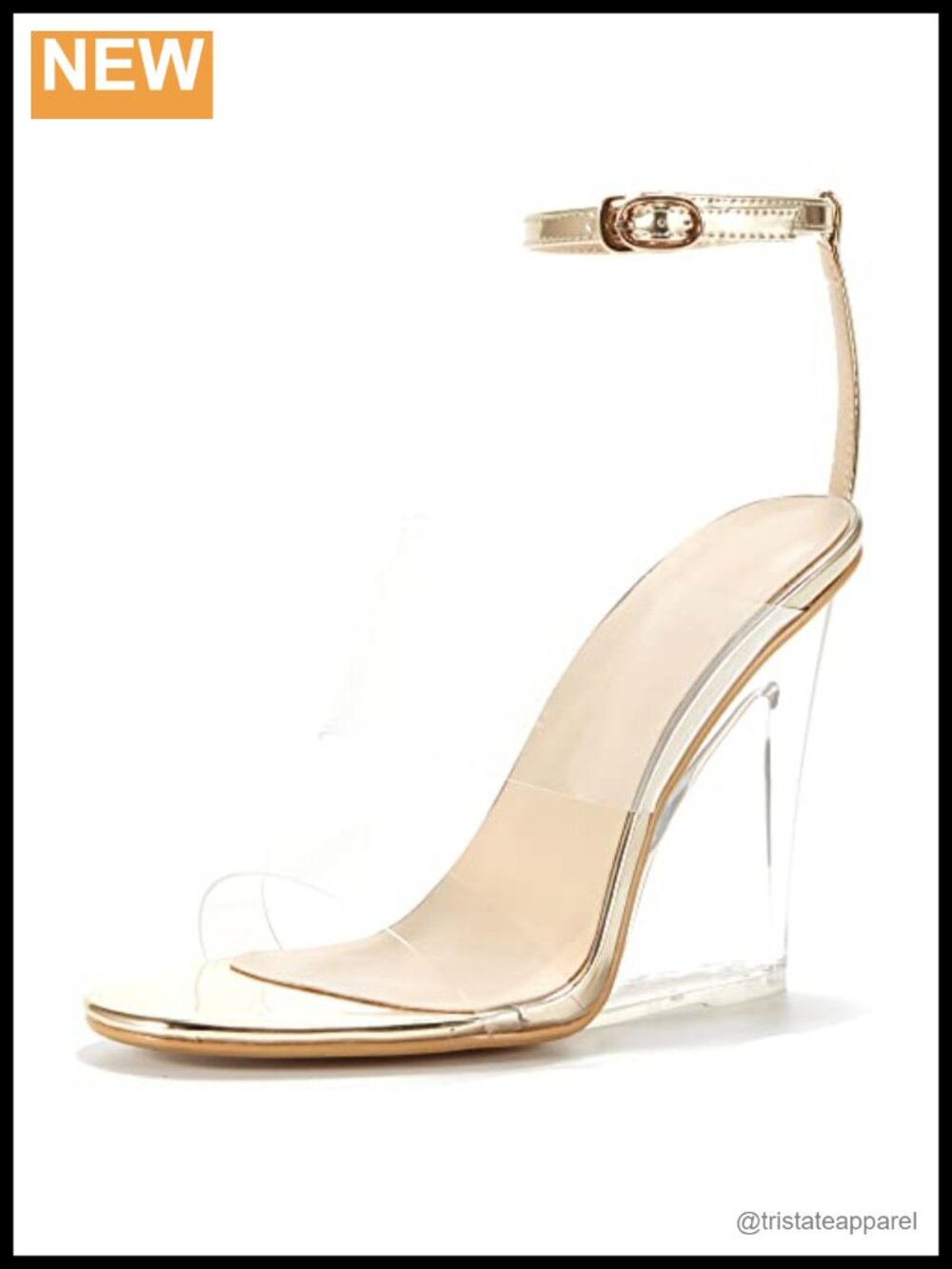 UP2STEP Women's Clear Wedge Heeled Sandals Ankle Strap Buckle Evening